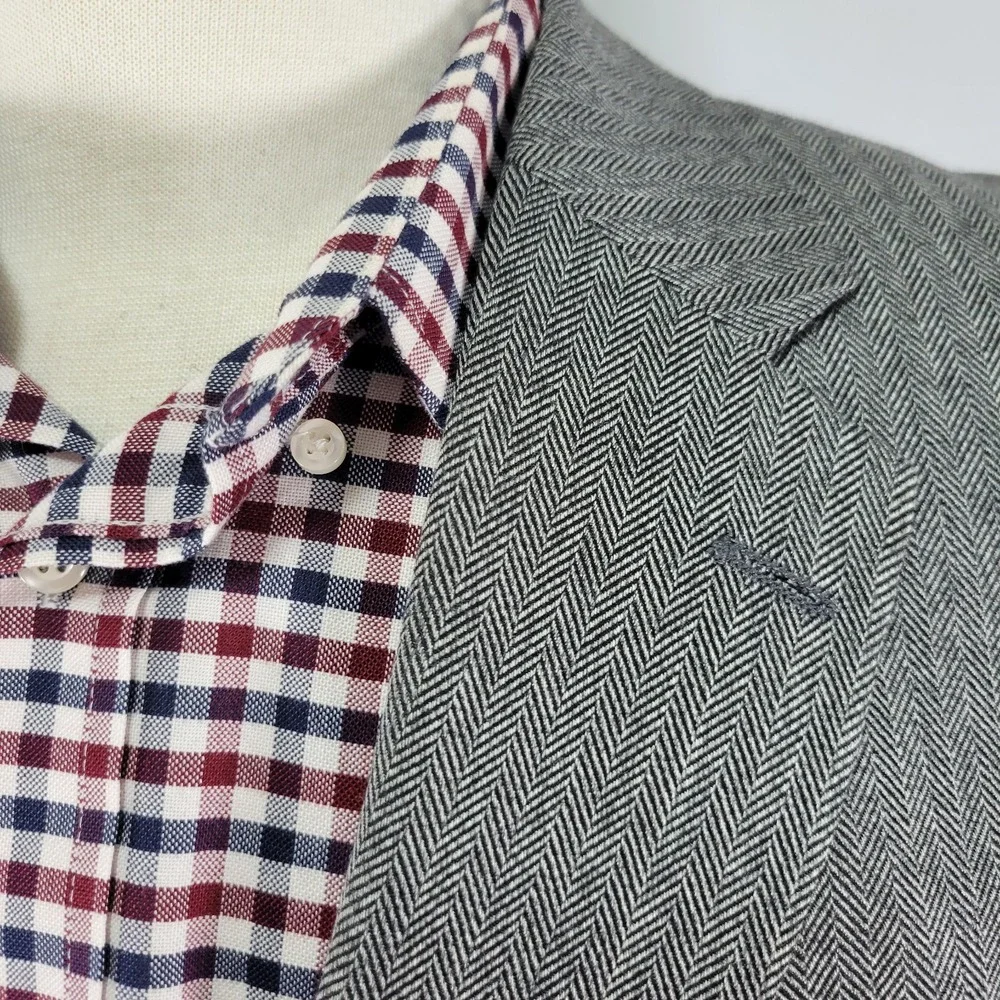 Joseph Feiss Men's Sport Coat Blazer Two Button‎ Gray Herringbone Poly Blend 46L
